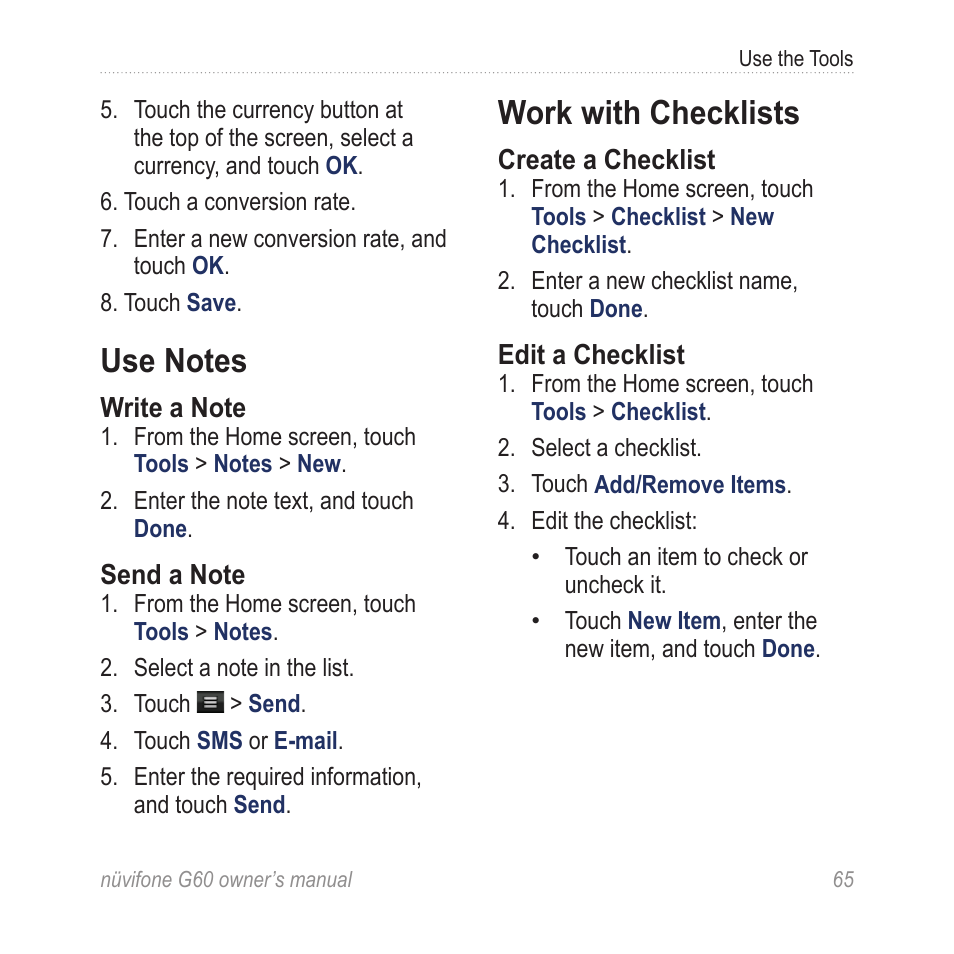 Use notes, Work with checklists | Asus G60 User Manual | Page 73 / 100