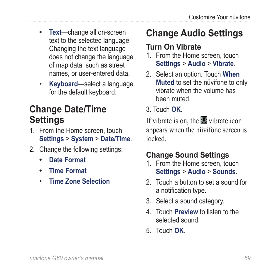 Change date/time settings, Change audio settings | Asus G60 User Manual | Page 77 / 100