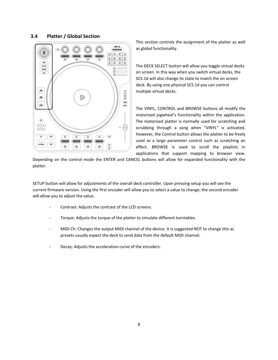 4 platter / global section, Platter / global section | Stanton Deck Control Surface SCS.1d User Manual | Page 11 / 51