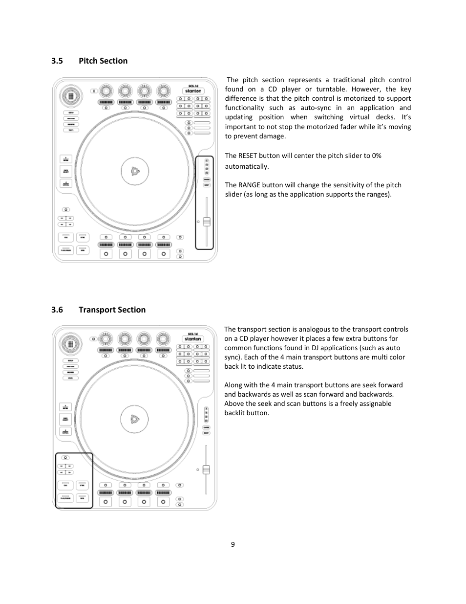5 pitch section, 6 transport section, Pitch section | Transport section | Stanton Deck Control Surface SCS.1d User Manual | Page 12 / 51