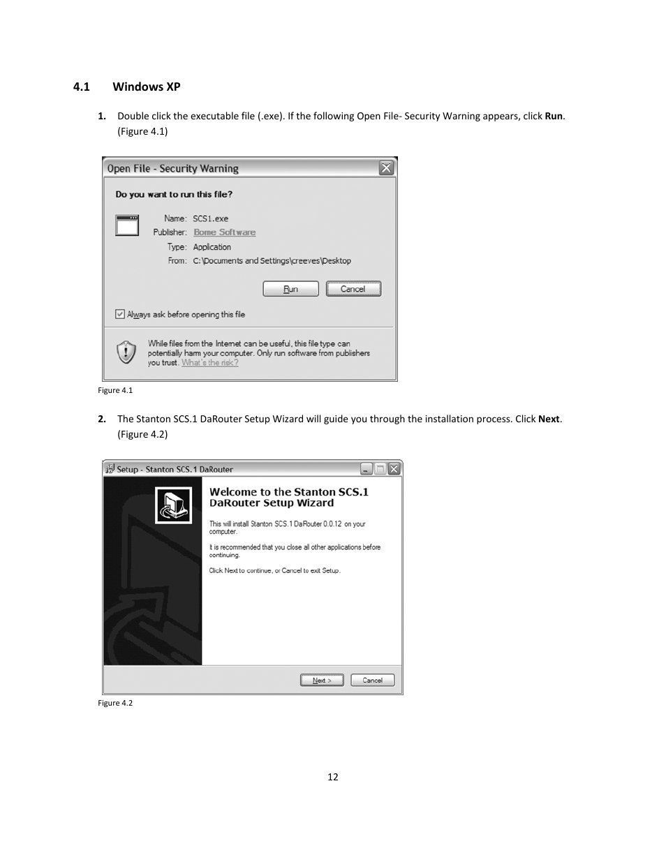 1 windows xp, Windows xp | Stanton Deck Control Surface SCS.1d User Manual | Page 15 / 51