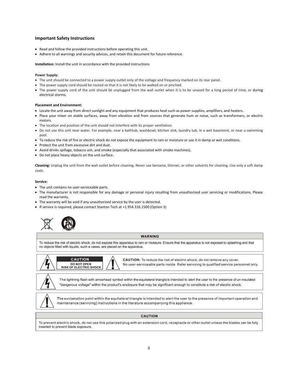 Important safety instructions | Stanton Deck Control Surface SCS.1d User Manual | Page 2 / 51