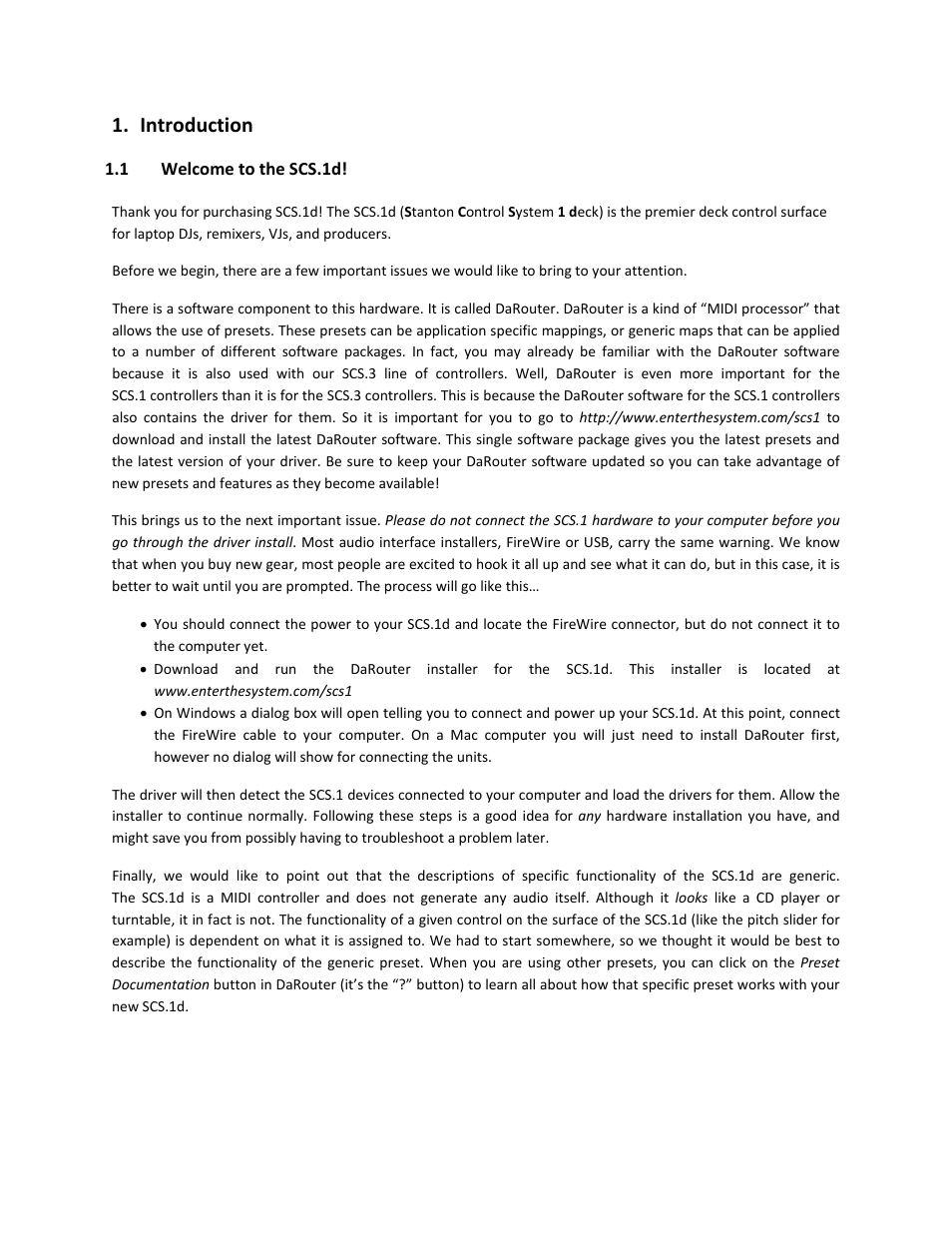 Introduction, 1 welcome to the scs.1d, Welcome to the scs.1d | Stanton Deck Control Surface SCS.1d User Manual | Page 4 / 51