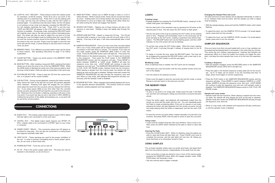 Connections, Loops, Using samples | Sampler sequencer | Stanton C.314 User Manual | Page 11 / 14