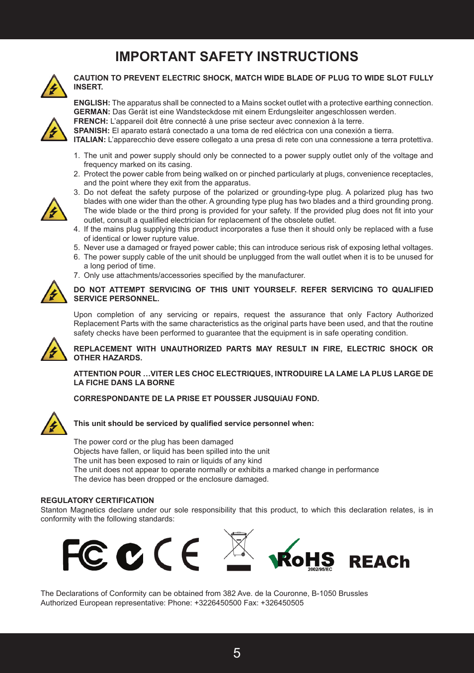 5important safety instructions | Stanton SCS.4DJ User Manual | Page 4 / 64