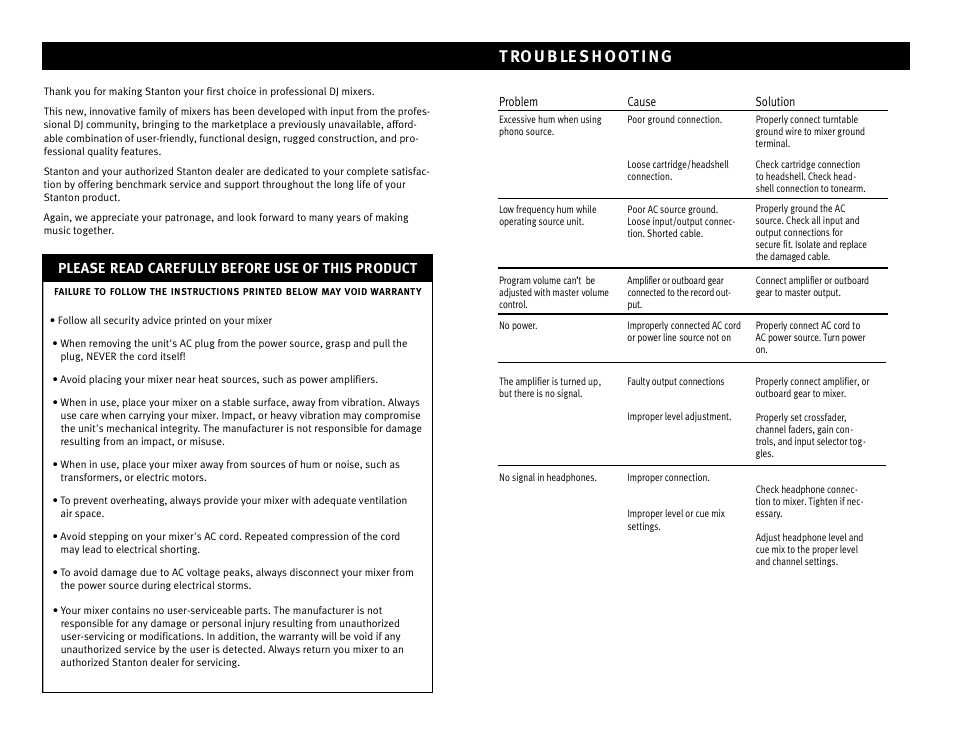 Please read carefully before use of this product | Stanton ESM-11 User Manual | Page 2 / 4