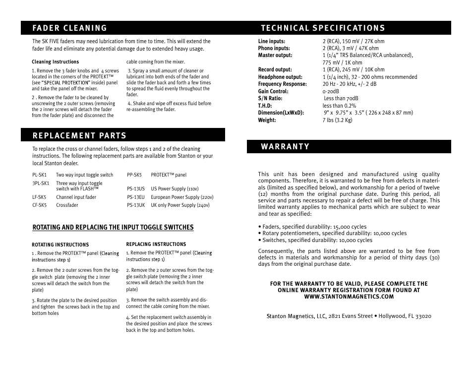 Stanton Professional Performance Mixer SK FIVE User Manual | Page 4 / 4