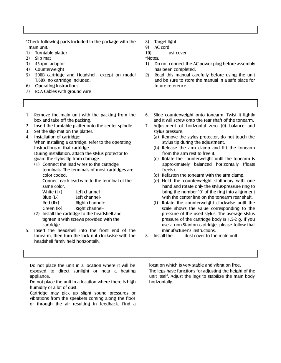 Before use assembly placement | Stanton T.60 User Manual | Page 5 / 10