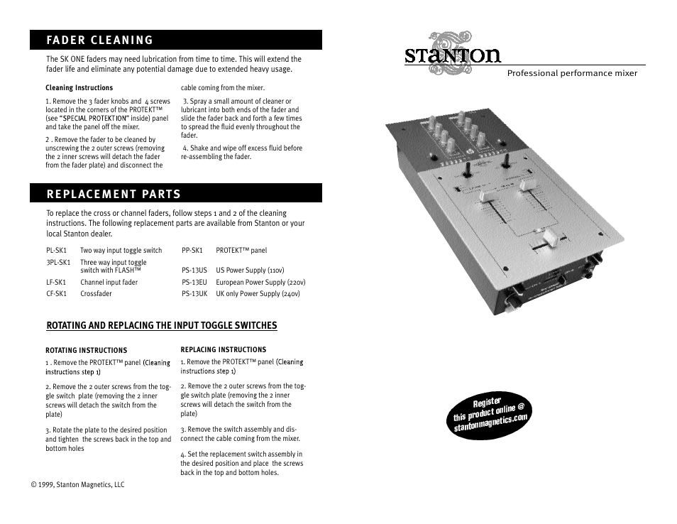 Stanton Professional Performance Mixer SK ONE User Manual | 4 pages