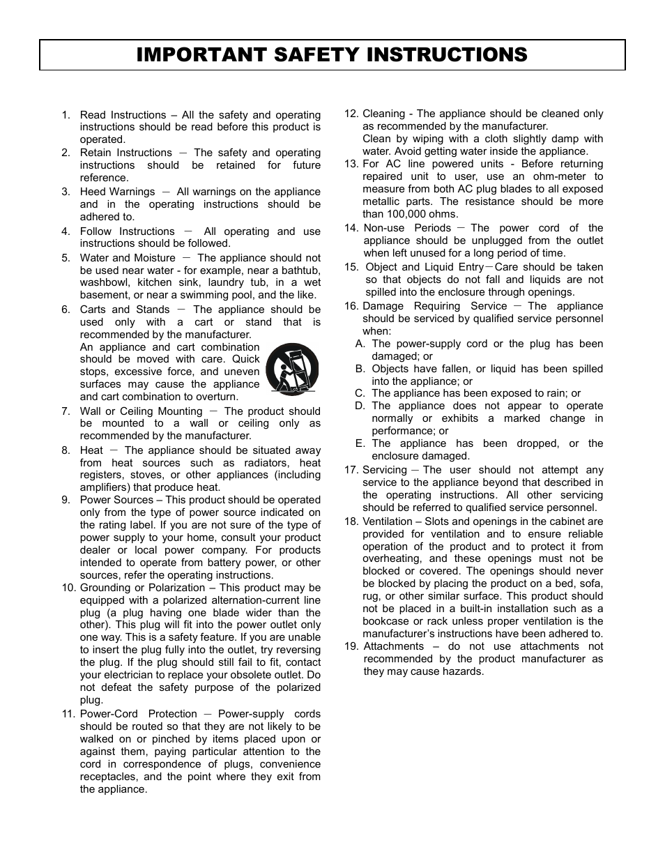 Important safety instructions | Stanton S.25O User Manual | Page 2 / 9