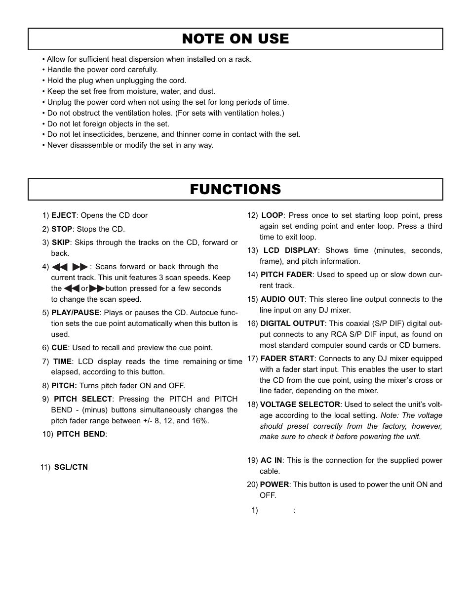 Functions | Stanton S.25O User Manual | Page 4 / 9