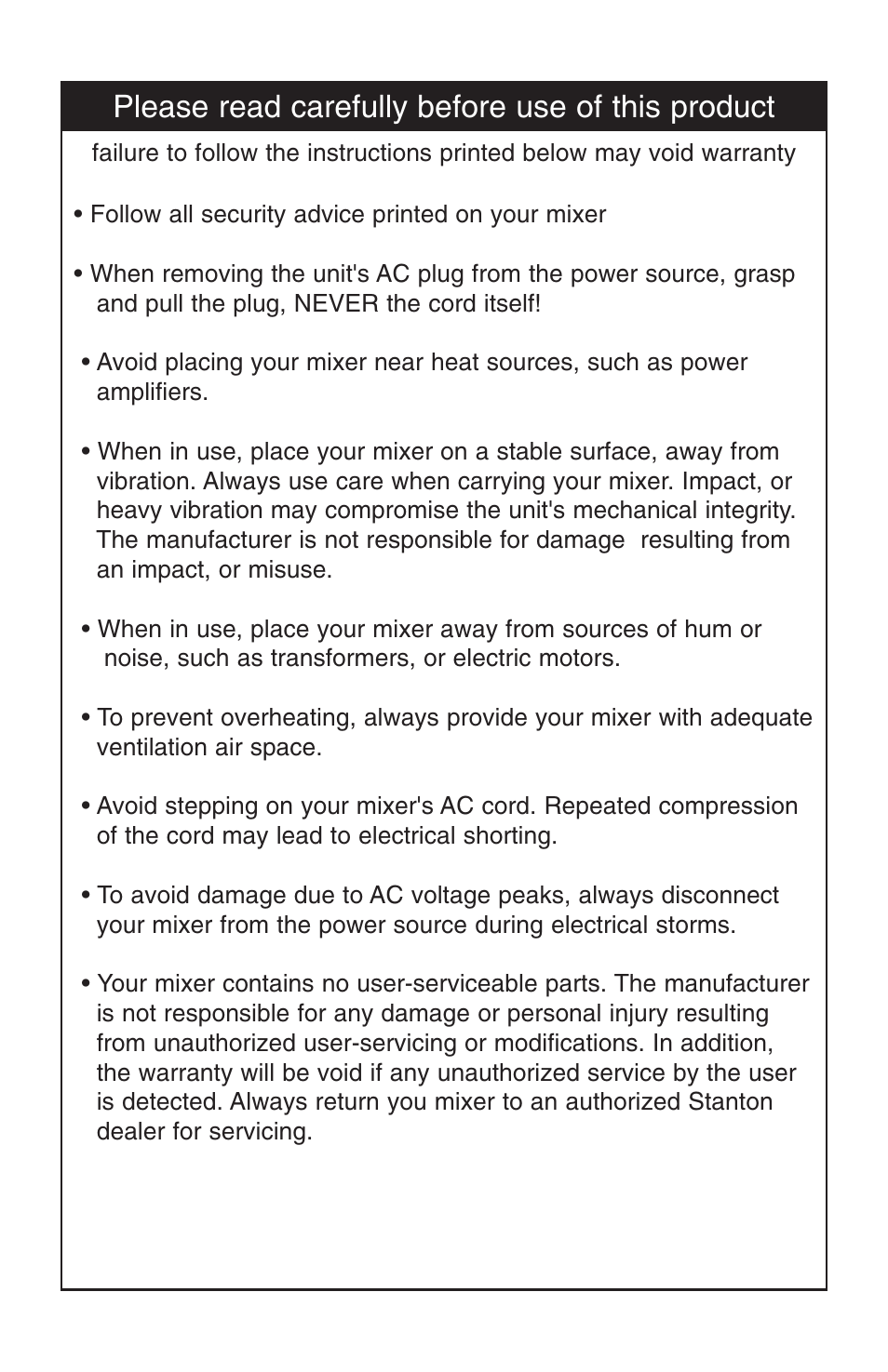 Please read carefully before use of this product | Stanton RM-402 User Manual | Page 2 / 12