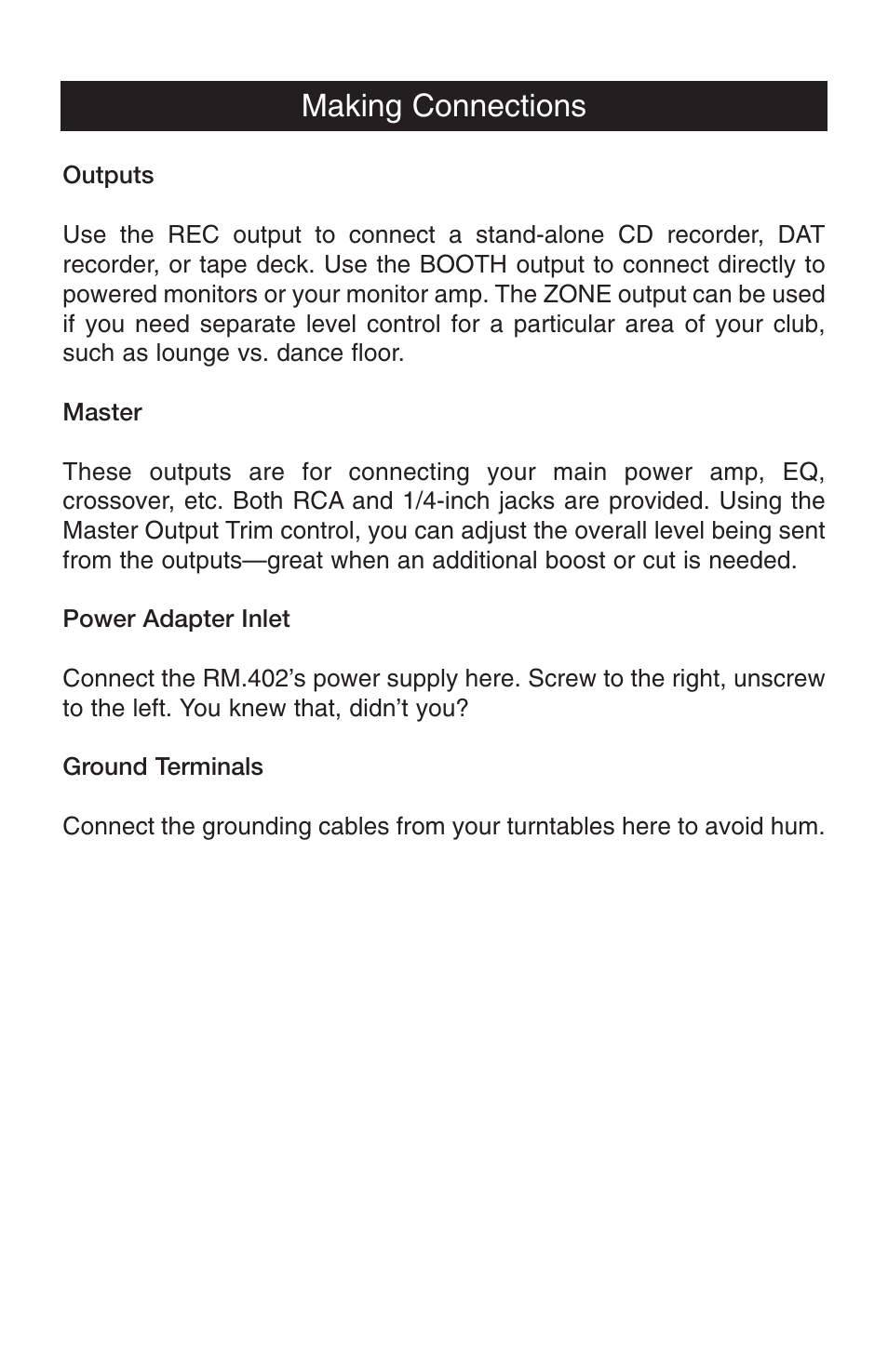 Making connections | Stanton RM-402 User Manual | Page 5 / 12