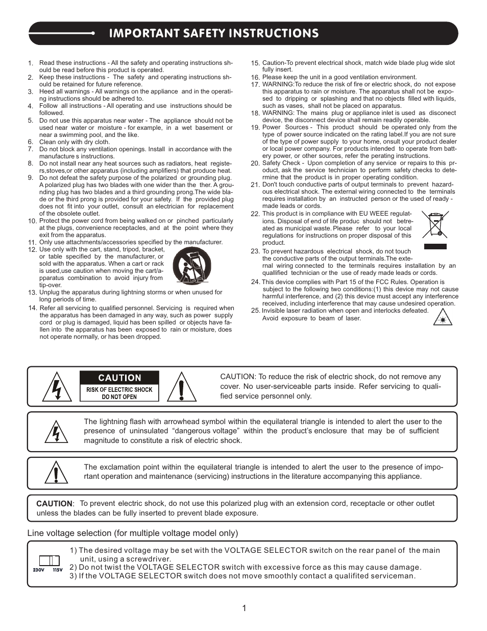 頁面 2, Important safety instructions | Stanton S.252 User Manual | Page 2 / 8