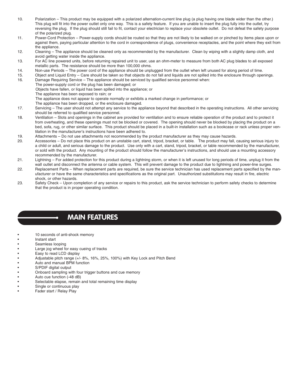 Main features | Stanton C.303 User Manual | Page 3 / 10