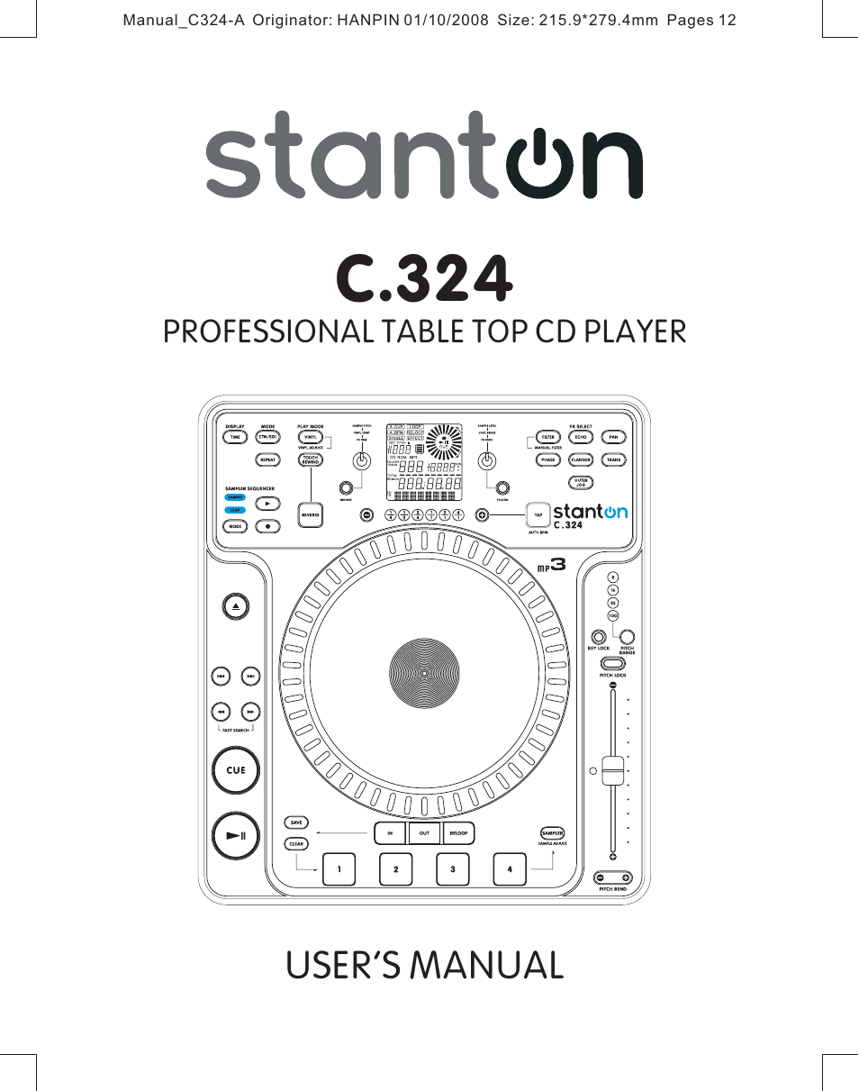 Stanton Professional Table Top CD Player C.324 User Manual | 12 pages