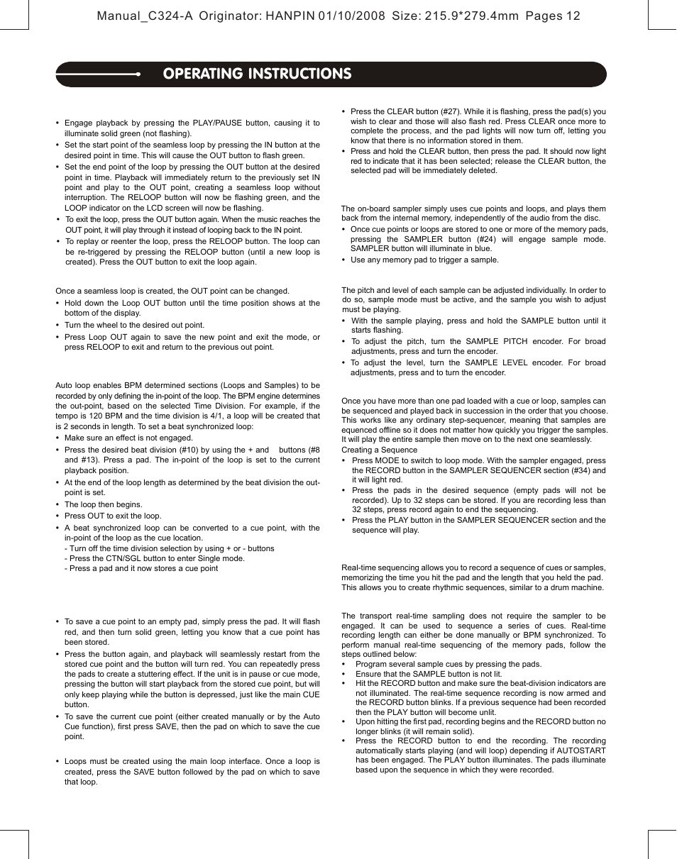 Operating instructions | Stanton Professional Table Top CD Player C.324 User Manual | Page 9 / 12