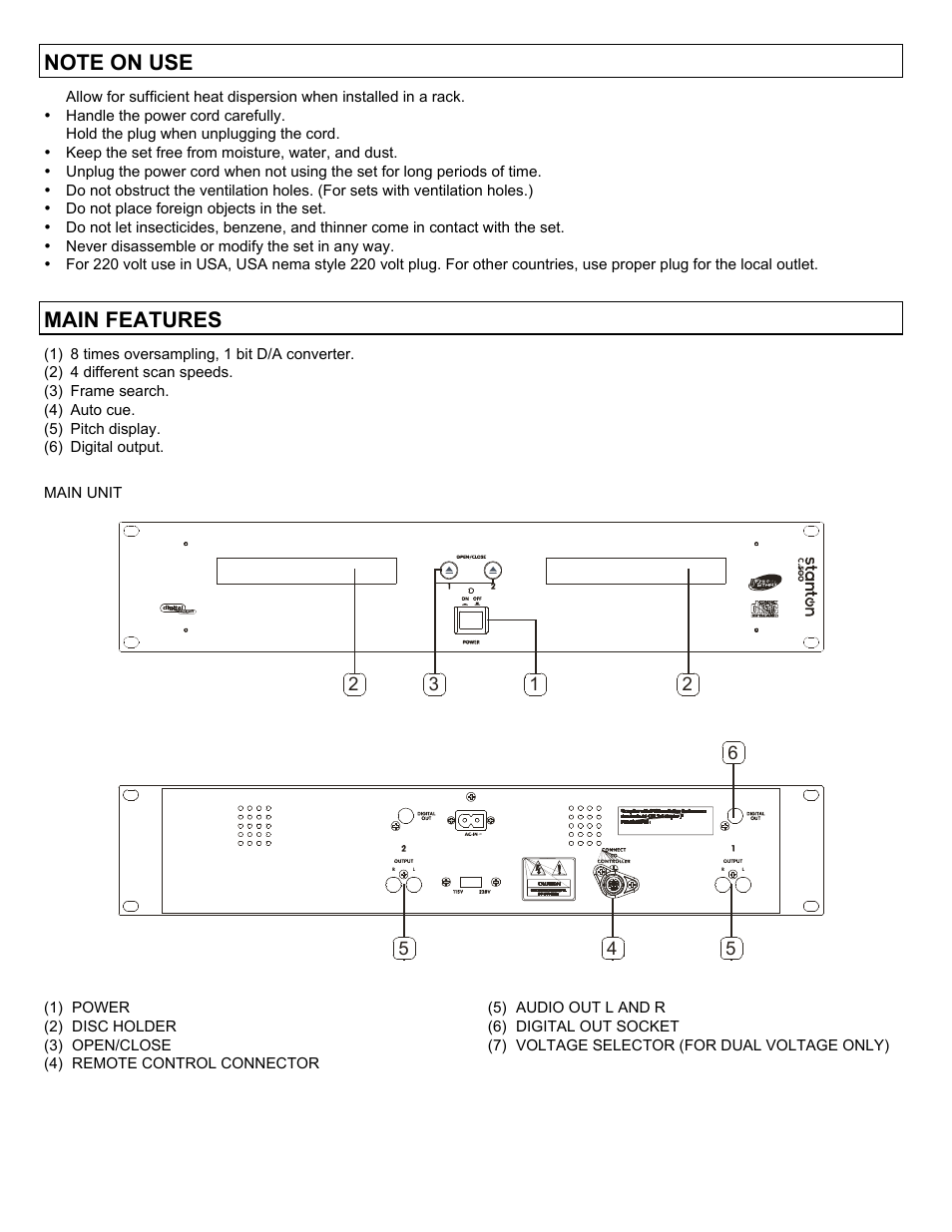 Main features | Stanton C-500 User Manual | Page 4 / 12