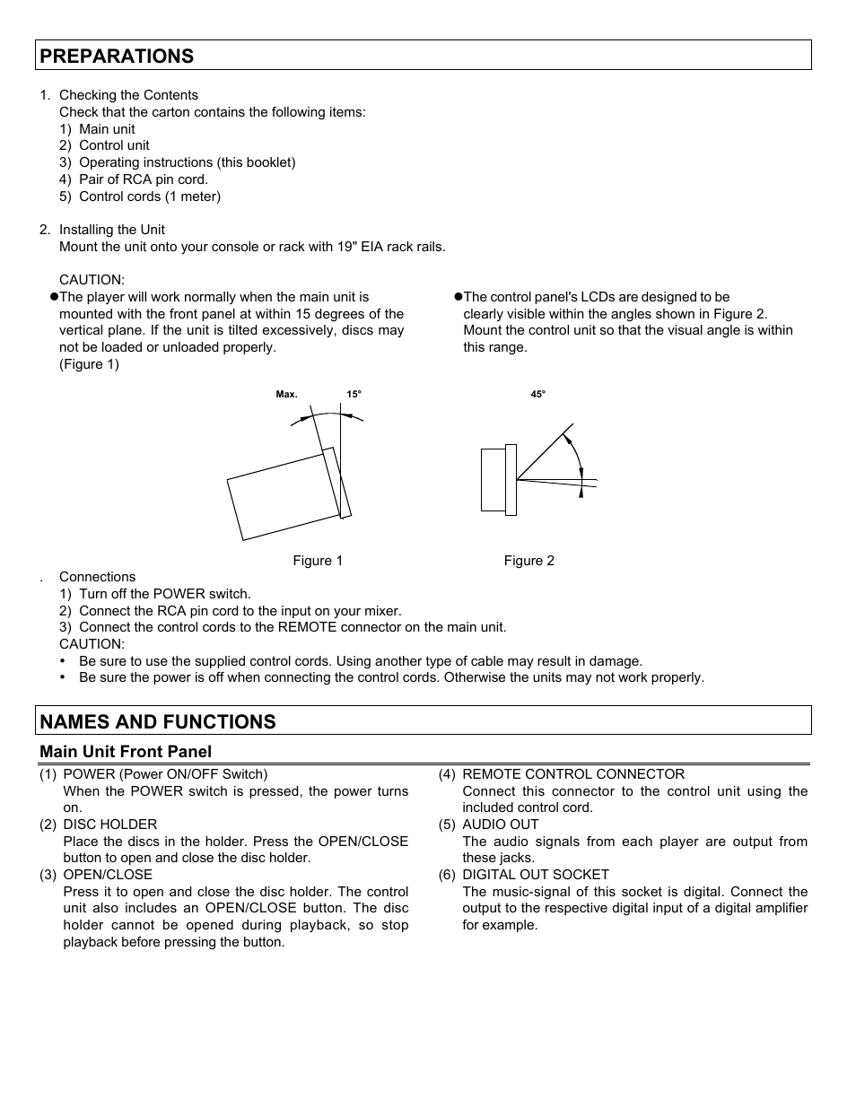 Preparations, Names and functions | Stanton C-500 User Manual | Page 6 / 12
