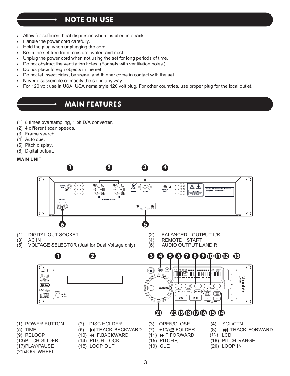 頁面 4, Main features | Stanton C.402 User Manual | Page 4 / 12