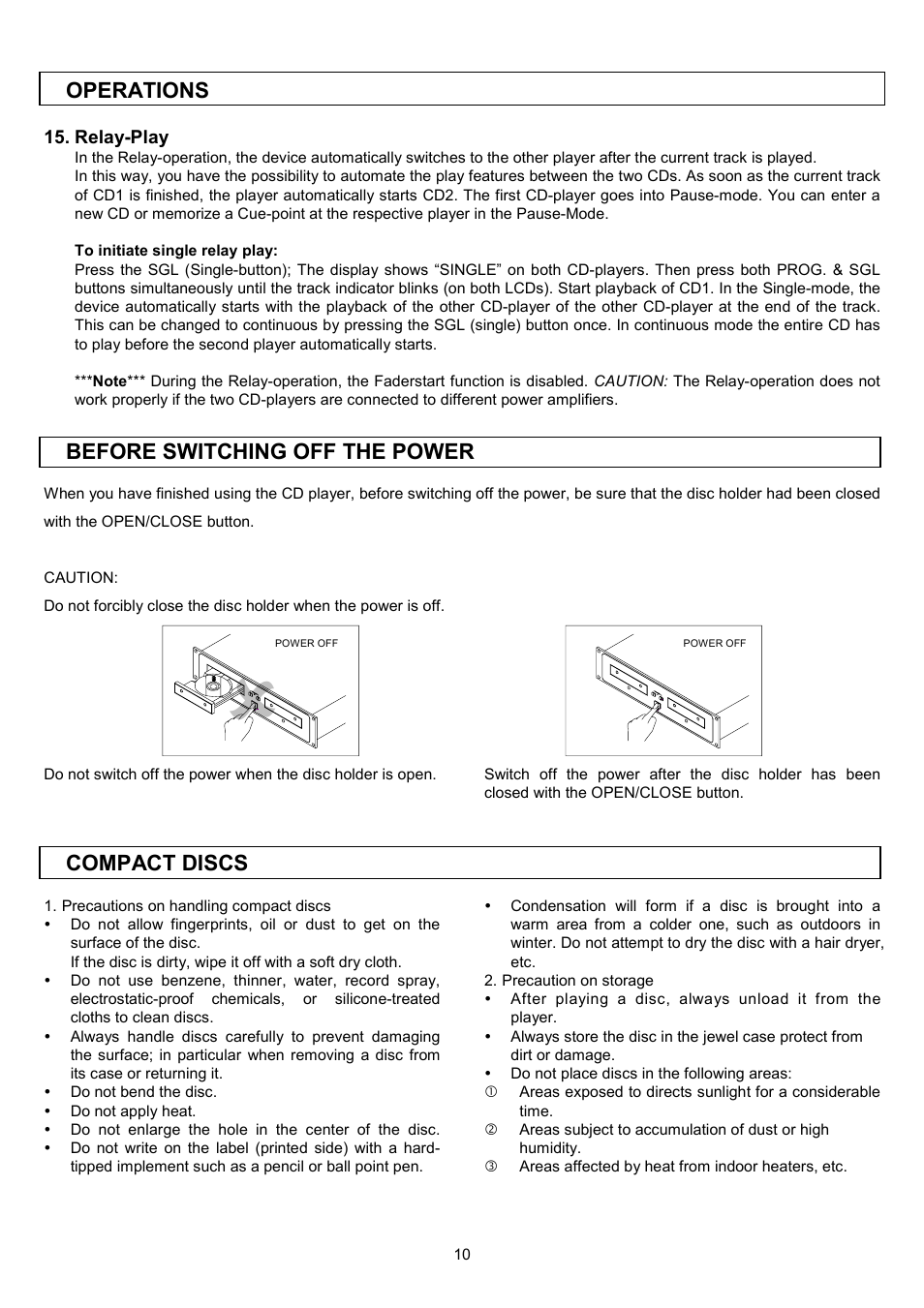 Operations, Before switching off the power, Compact discs | Stanton S.550 User Manual | Page 11 / 12