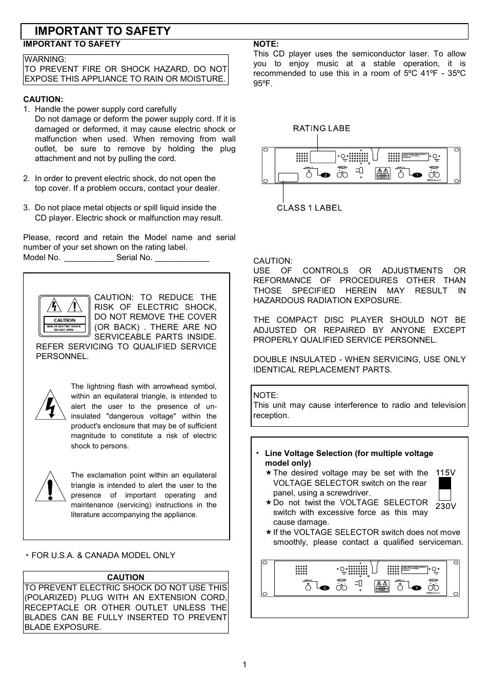 Important to safety | Stanton S.550 User Manual | Page 2 / 12