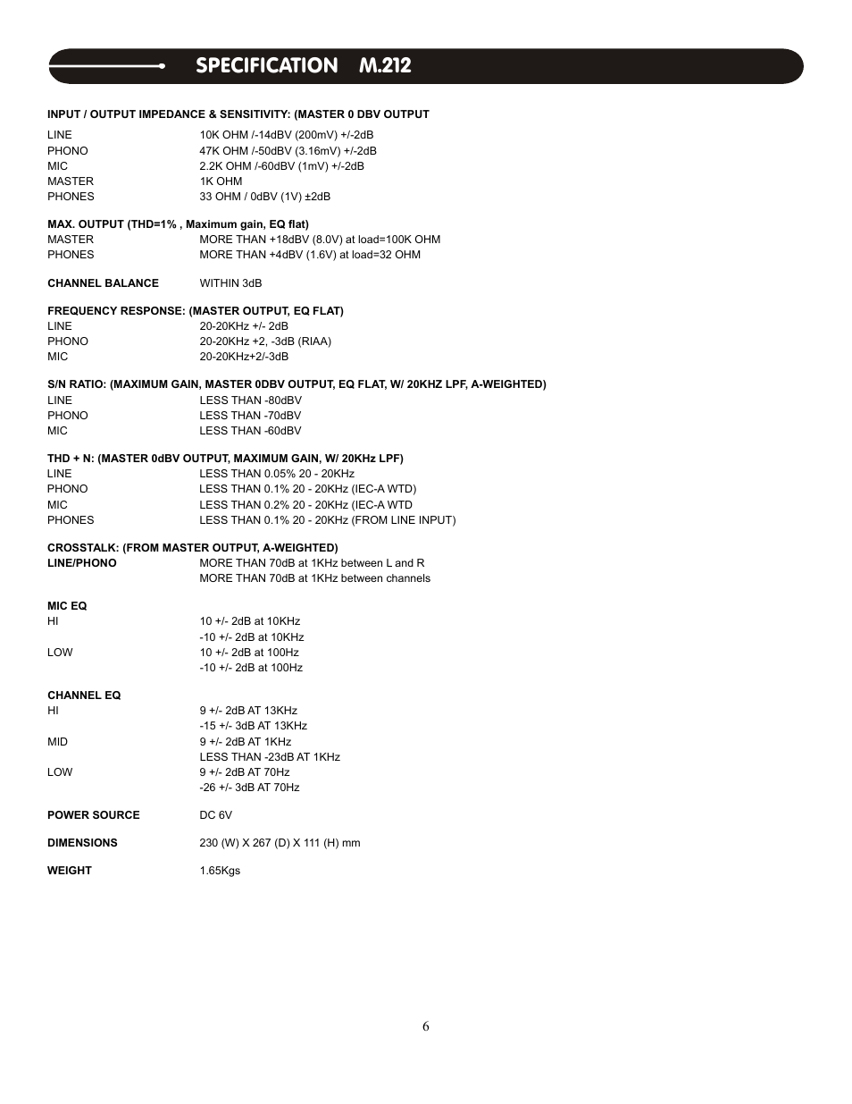 Specification m.212 | Stanton DIGIPAK PRO.V4 User Manual | Page 6 / 16