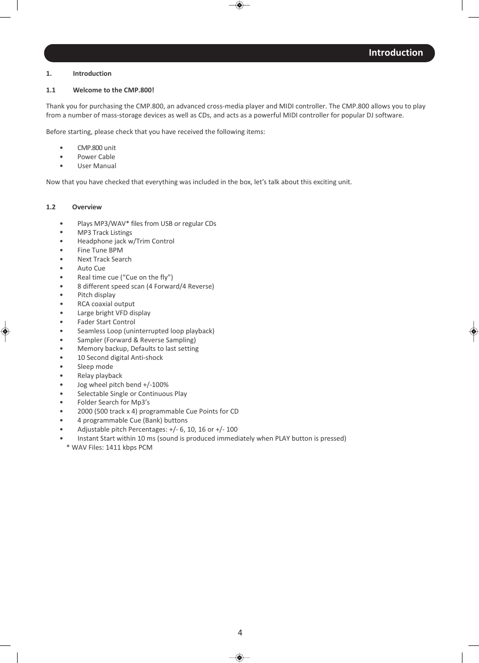 Introduction | Stanton CMP.800 User Manual | Page 5 / 21