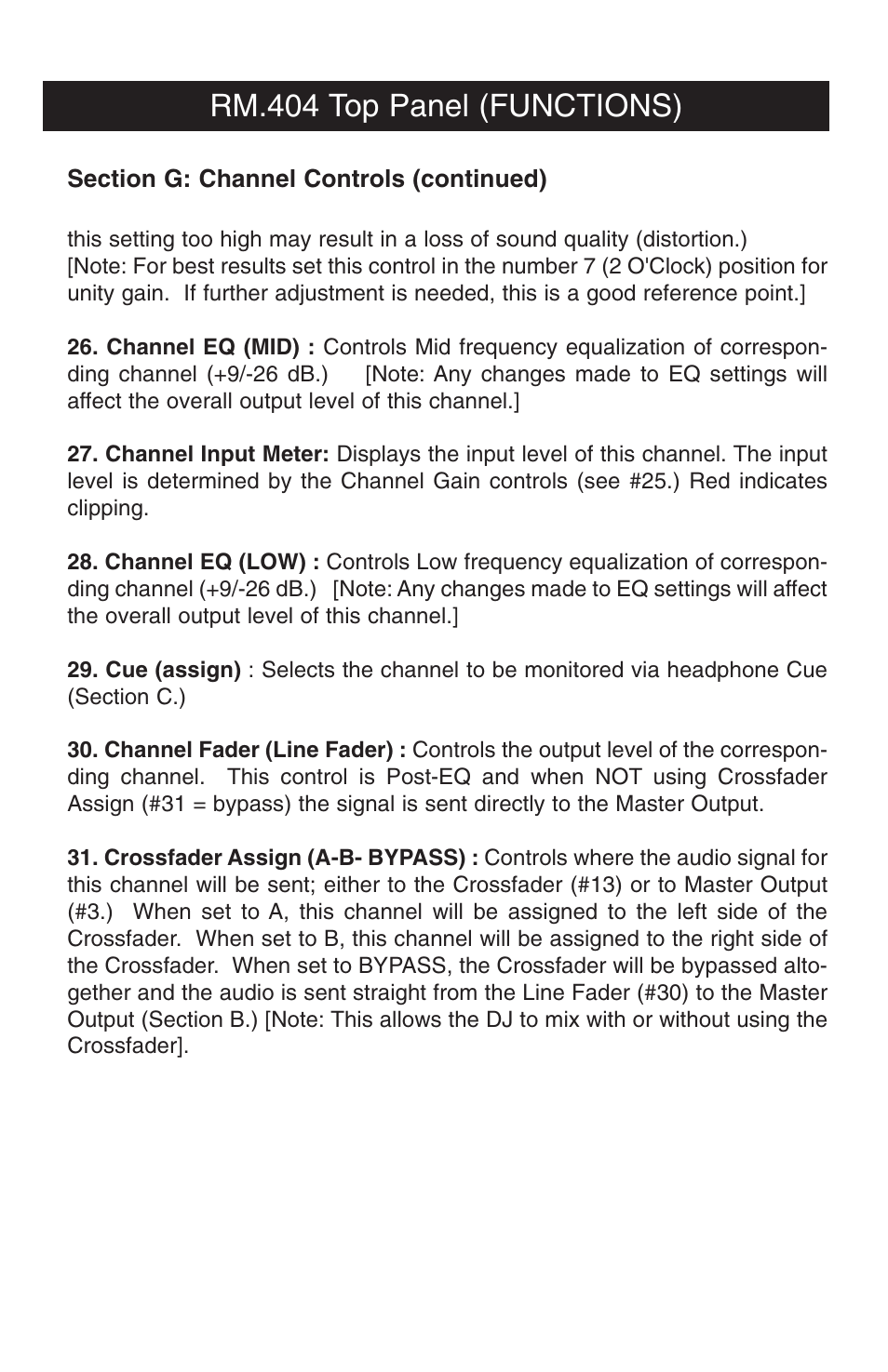 Rm.404 top panel (functions) | Stanton RM.404 User Manual | Page 12 / 22