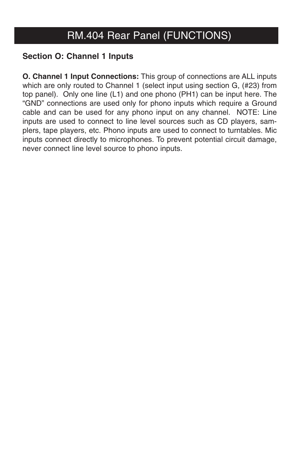 Rm.404 rear panel (functions) | Stanton RM.404 User Manual | Page 16 / 22