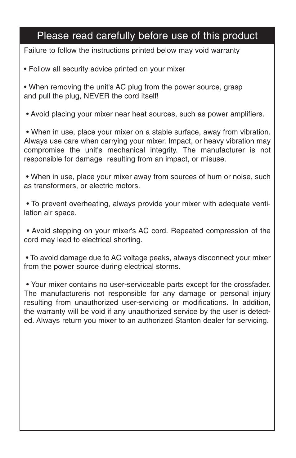 Please read carefully before use of this product | Stanton RM.404 User Manual | Page 2 / 22