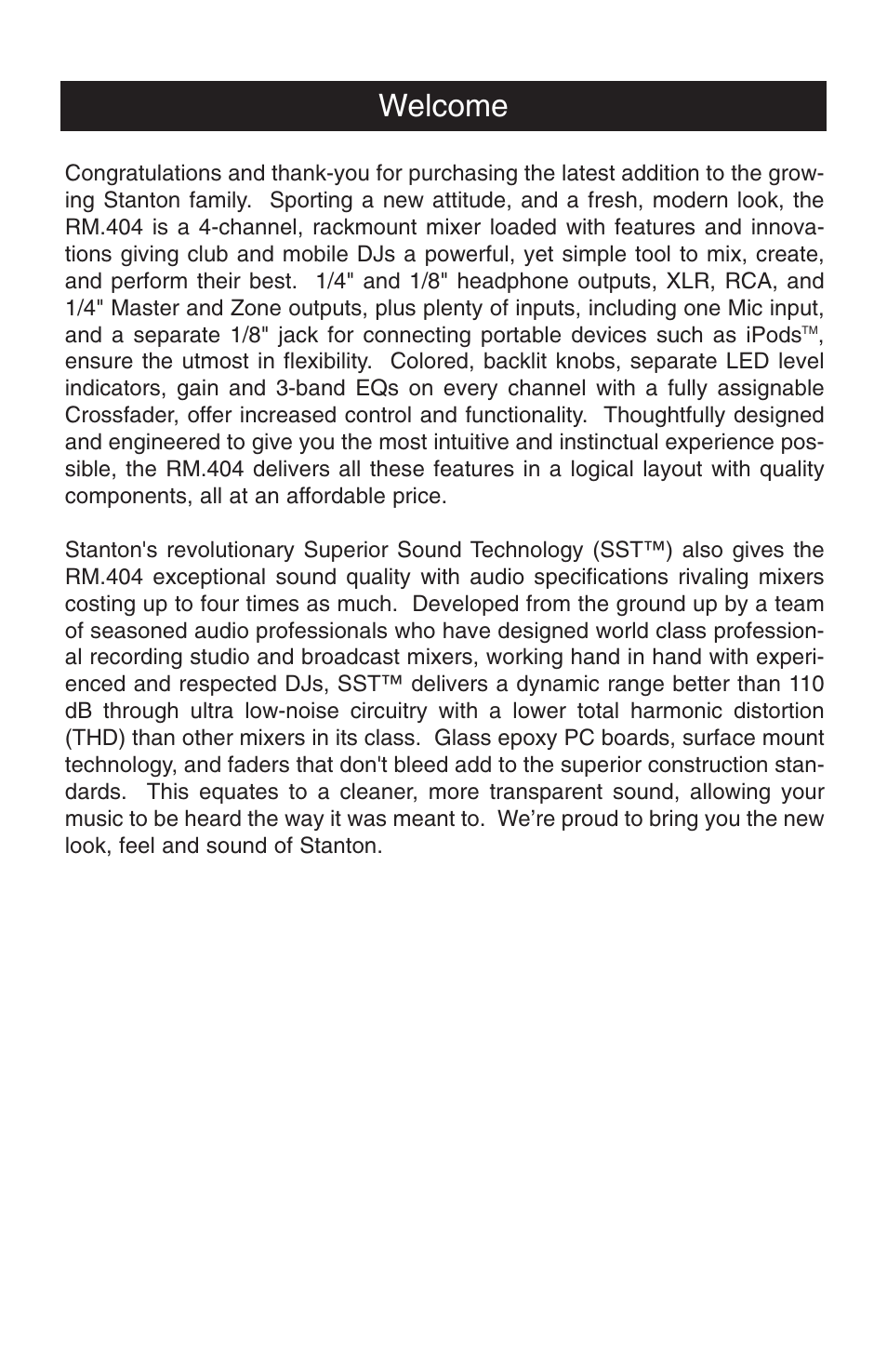 Welcome | Stanton RM.404 User Manual | Page 3 / 22