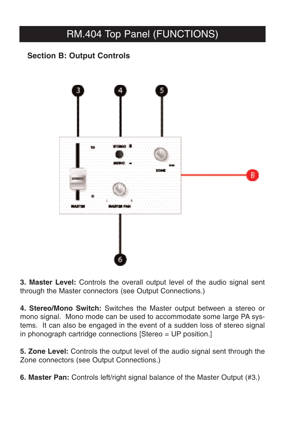 Rm.404 top panel (functions) | Stanton RM.404 User Manual | Page 6 / 22