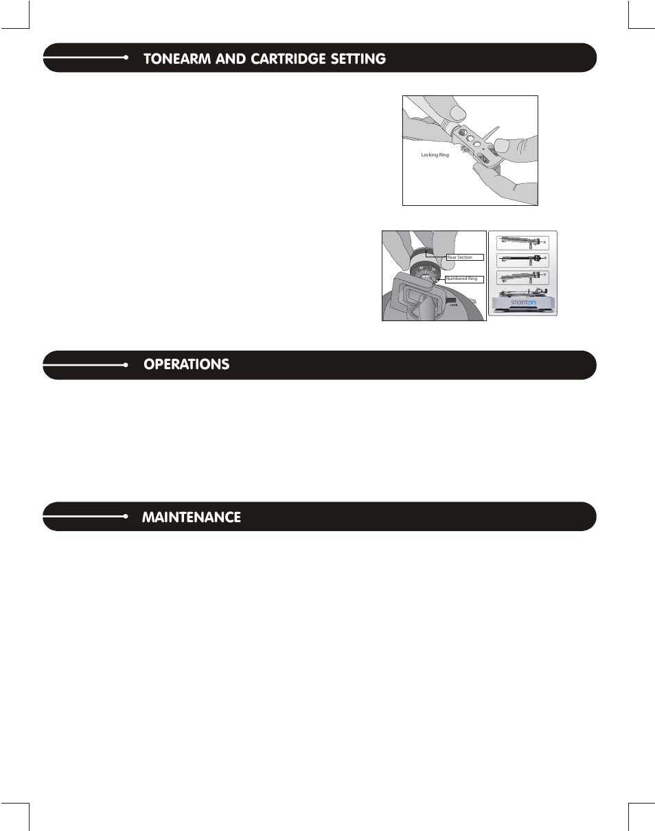 Tonearm and cartridge setting, Operations, Maintenance | Stanton T.52 User Manual | Page 4 / 8