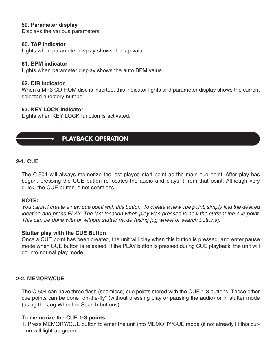 Playback operation | Stanton C.504 User Manual | Page 14 / 30