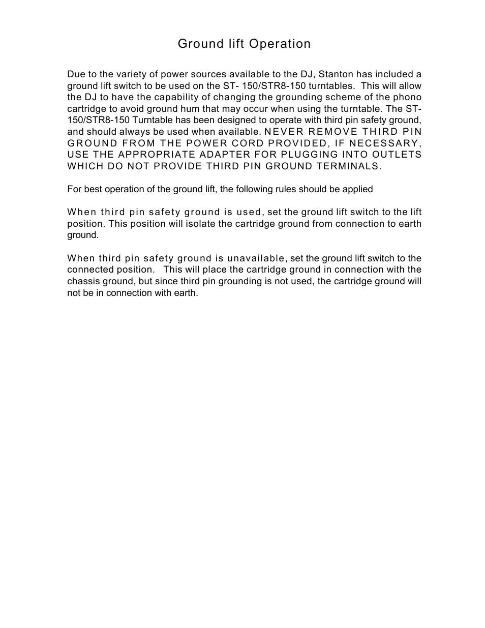 Ground lift operation | Stanton STR8-150 User Manual | Page 7 / 9