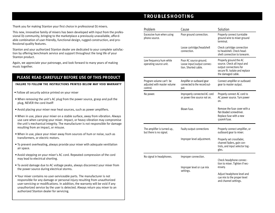 Please read carefully before use of this product | Stanton RM-50f User Manual | Page 2 / 4