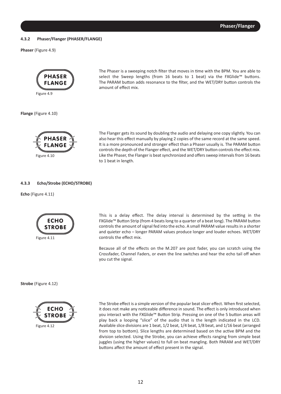 2 phaser/flanger, 3 echo/strobe | Stanton M.207 User Manual | Page 15 / 28