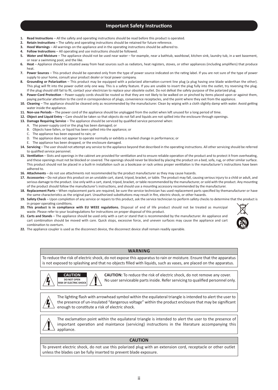 Important safety instructions, Warning, Caution | Stanton M.207 User Manual | Page 2 / 28