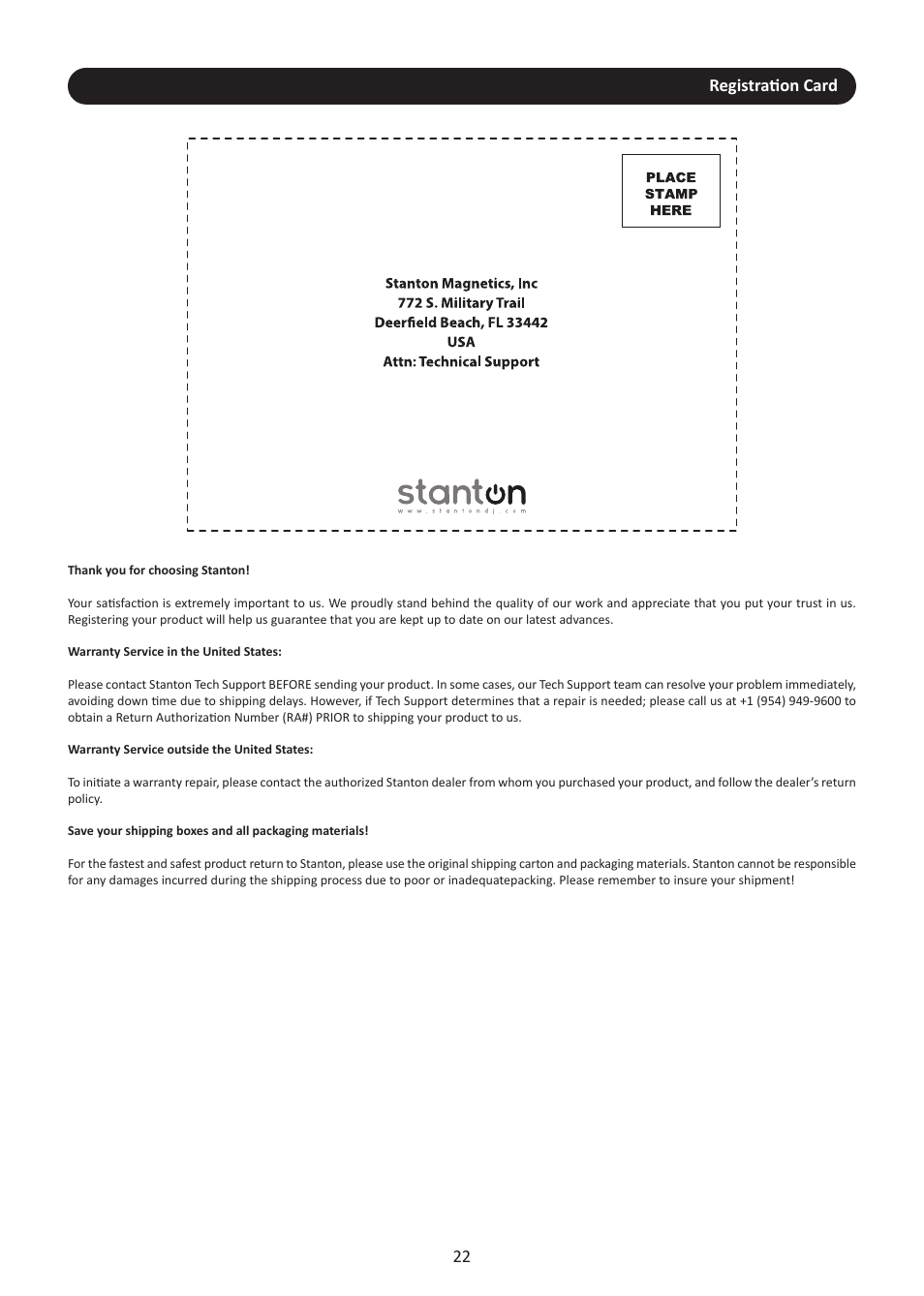 Registration card | Stanton M.207 User Manual | Page 25 / 28