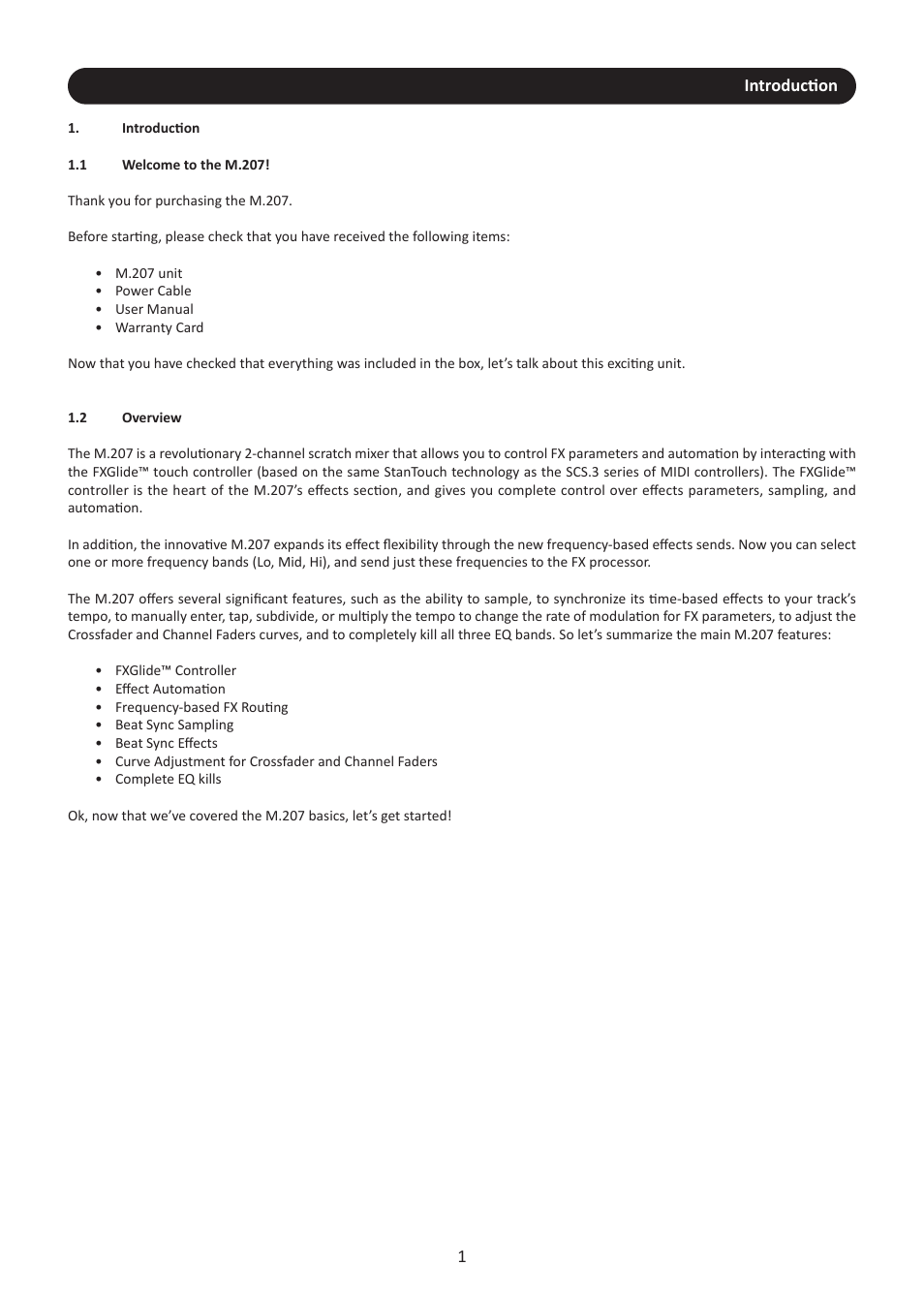 Introduction, 1 welcome to the m.207, 2 overview | Stanton M.207 User Manual | Page 4 / 28