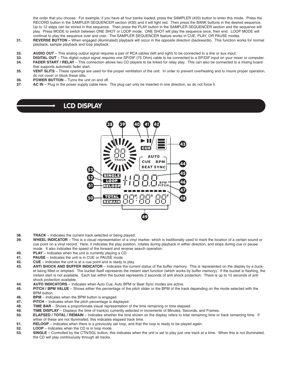 Lcd display | Stanton C.304 User Manual | Page 6 / 11