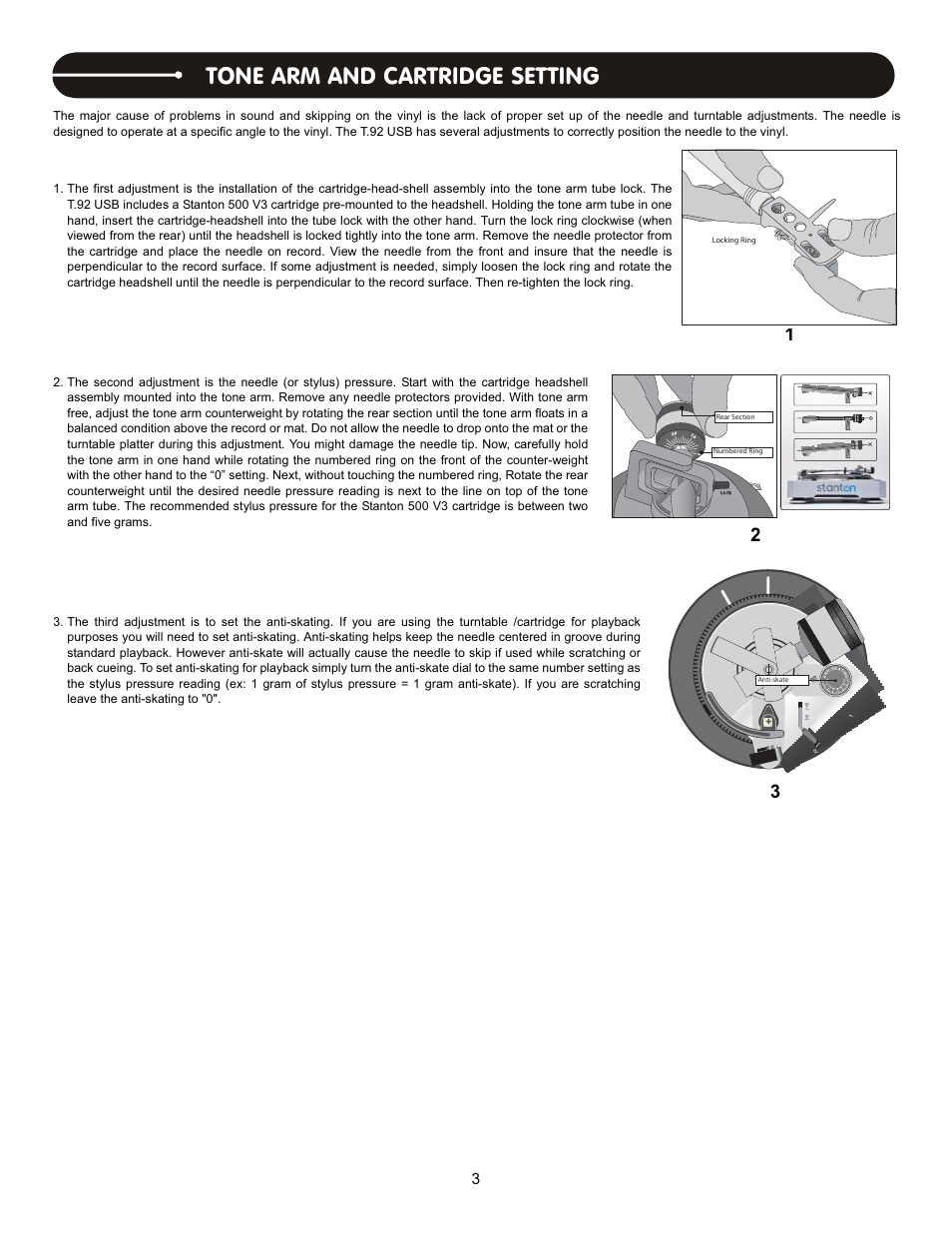 Tone arm and cartridge setting | Stanton T.62 User Manual | Page 4 / 24