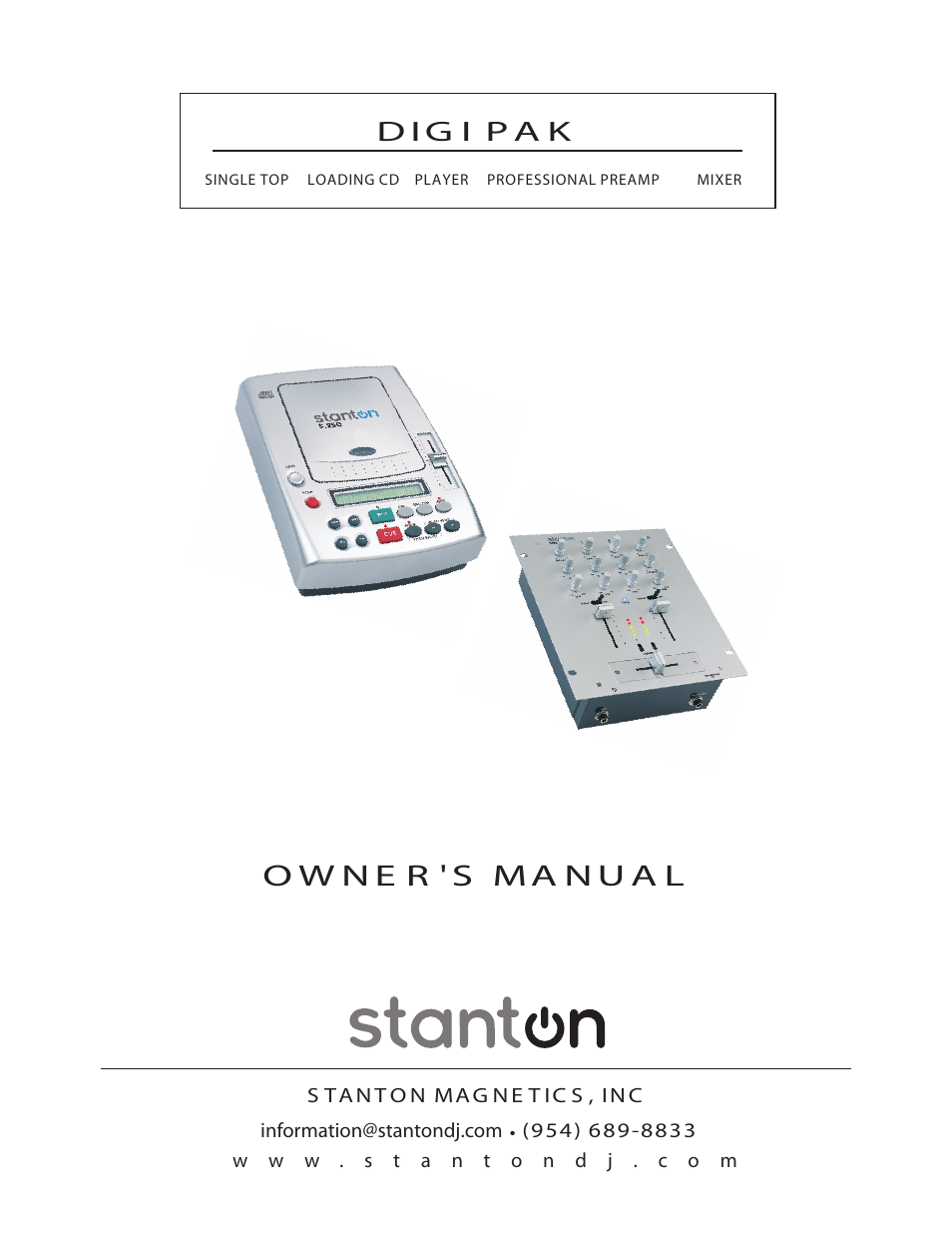 Stanton DIGIPAK SINGLE TOP LOADING CD PLAYER PROFESSIONAL PREAMP MIXER User Manual | 12 pages