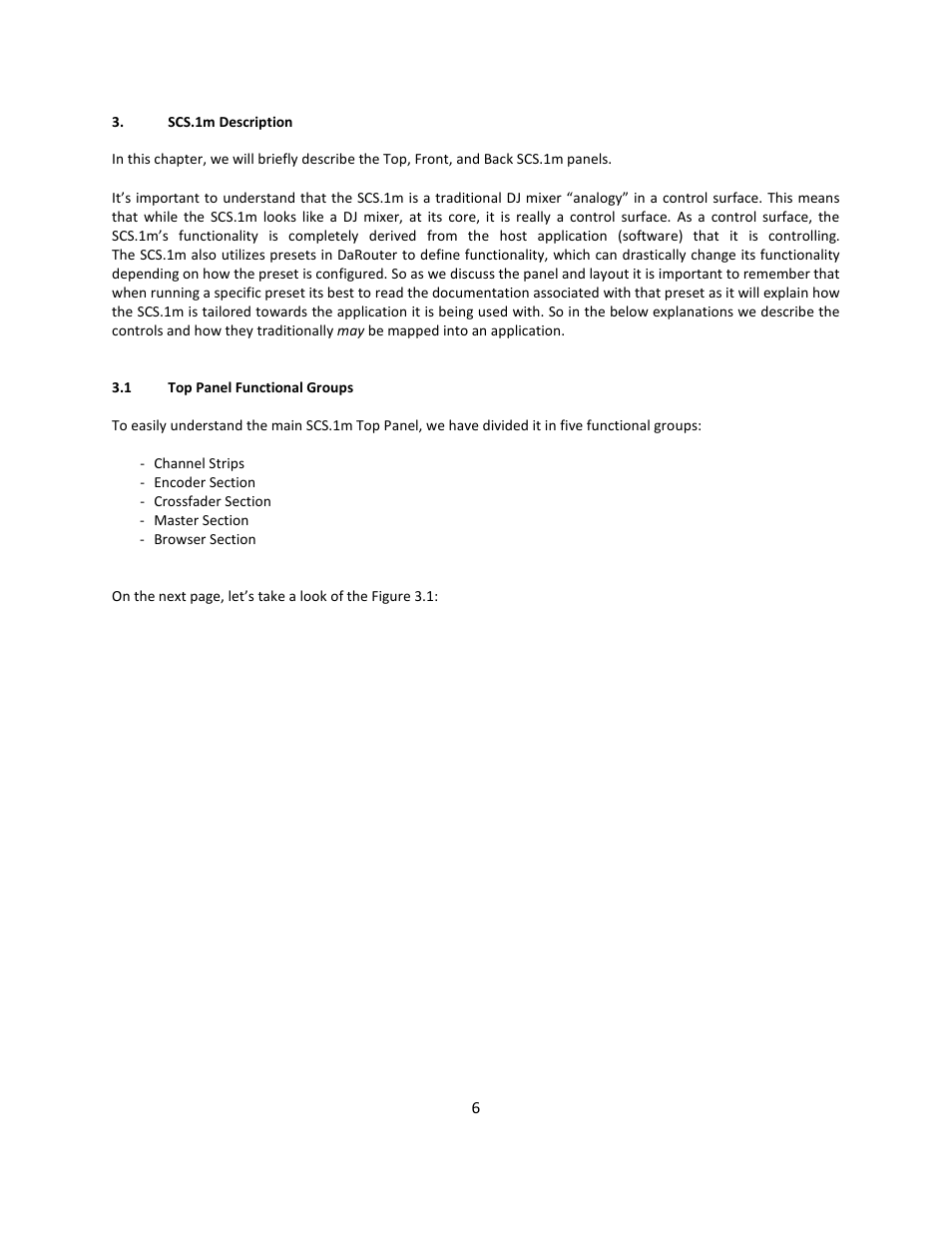 Scs.1m description, 1 top panel functional groups, 3 scs.1m description | Stanton Mixer Control Surface/Audio Interface SCS.1m User Manual | Page 9 / 54