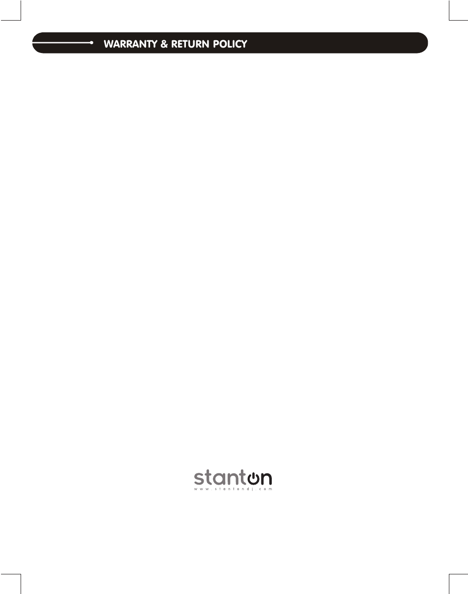 Warranty & return policy | Stanton T.55 USB User Manual | Page 20 / 20
