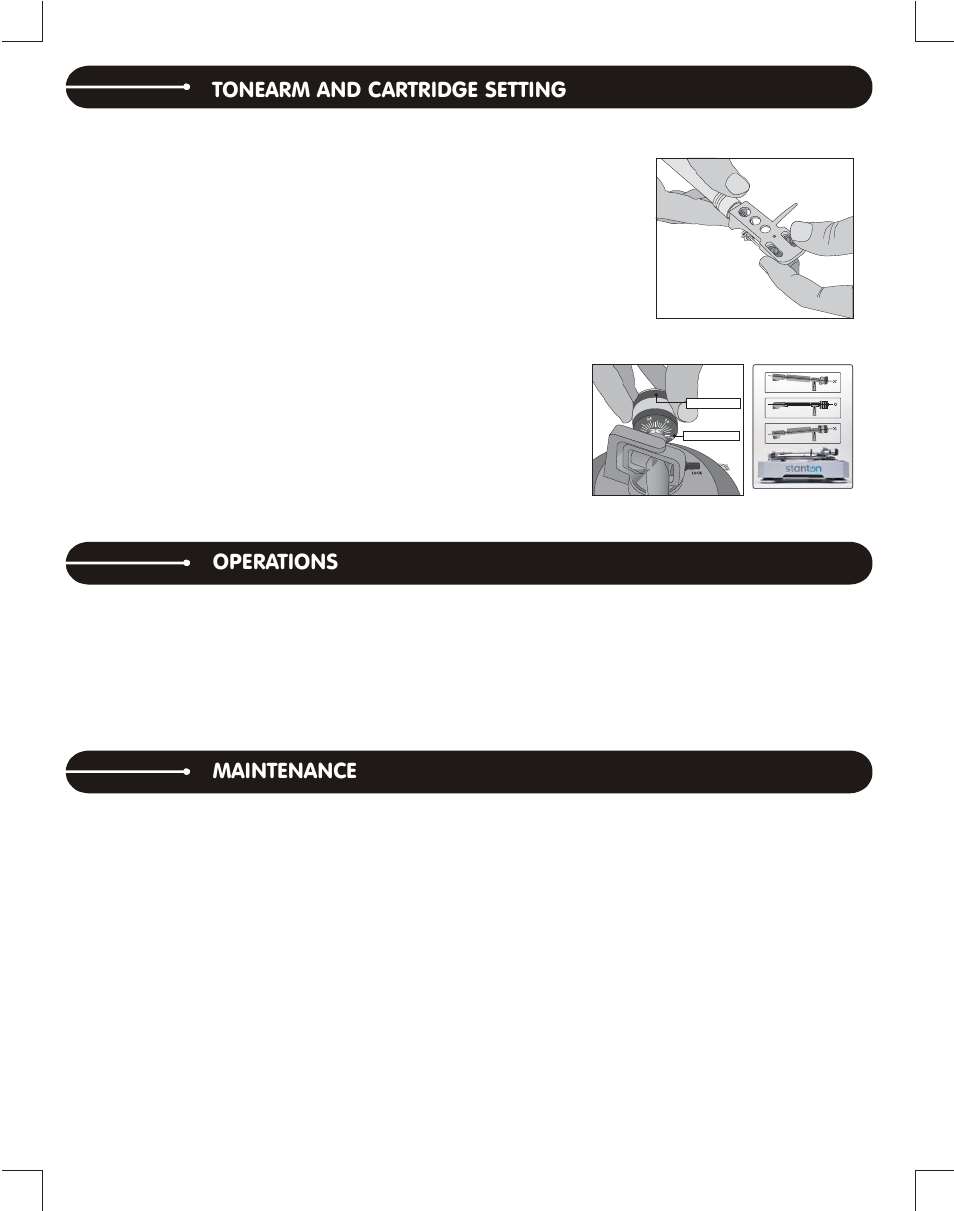 Tonearm and cartridge setting, Operations, Maintenance | Stanton T.55 USB User Manual | Page 4 / 20