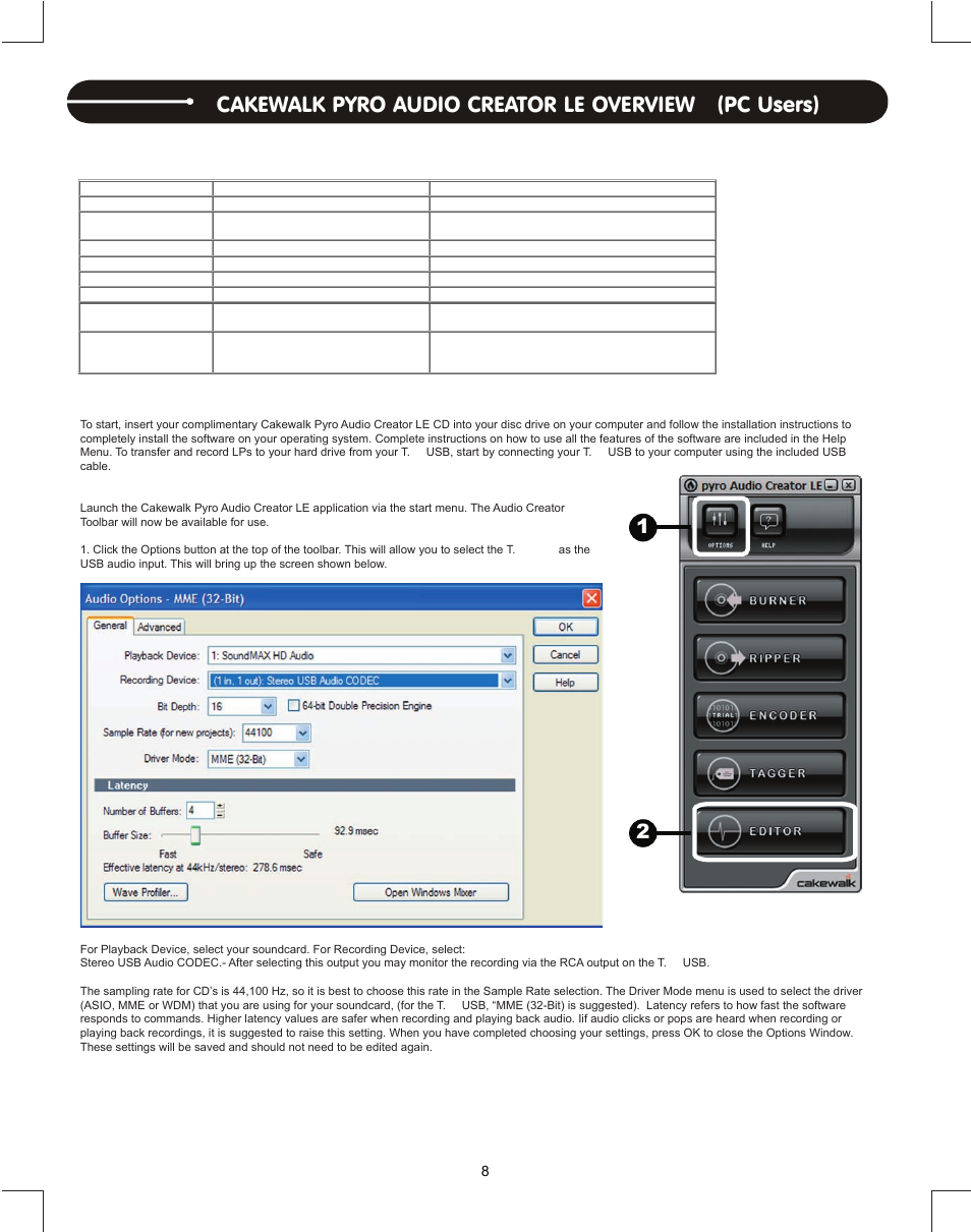 Cakewalk pyro audio creator le overview (pc users) | Stanton T.55 USB User Manual | Page 8 / 20