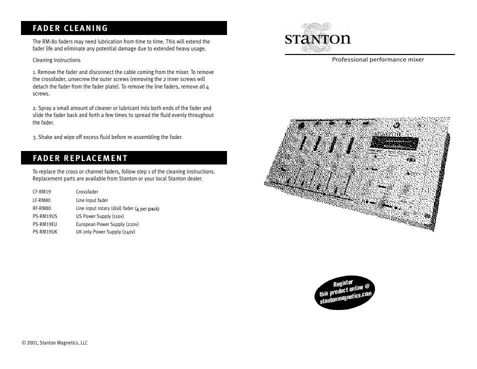 Stanton RM-80 User Manual | 4 pages