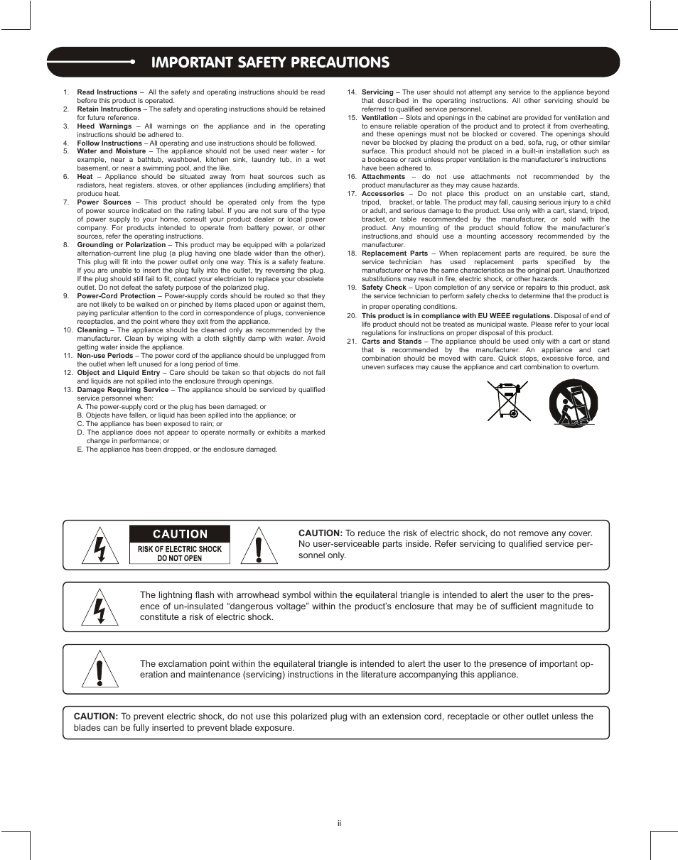 Important safety precautions | Stanton DJLAB 2.1 User Manual | Page 2 / 12